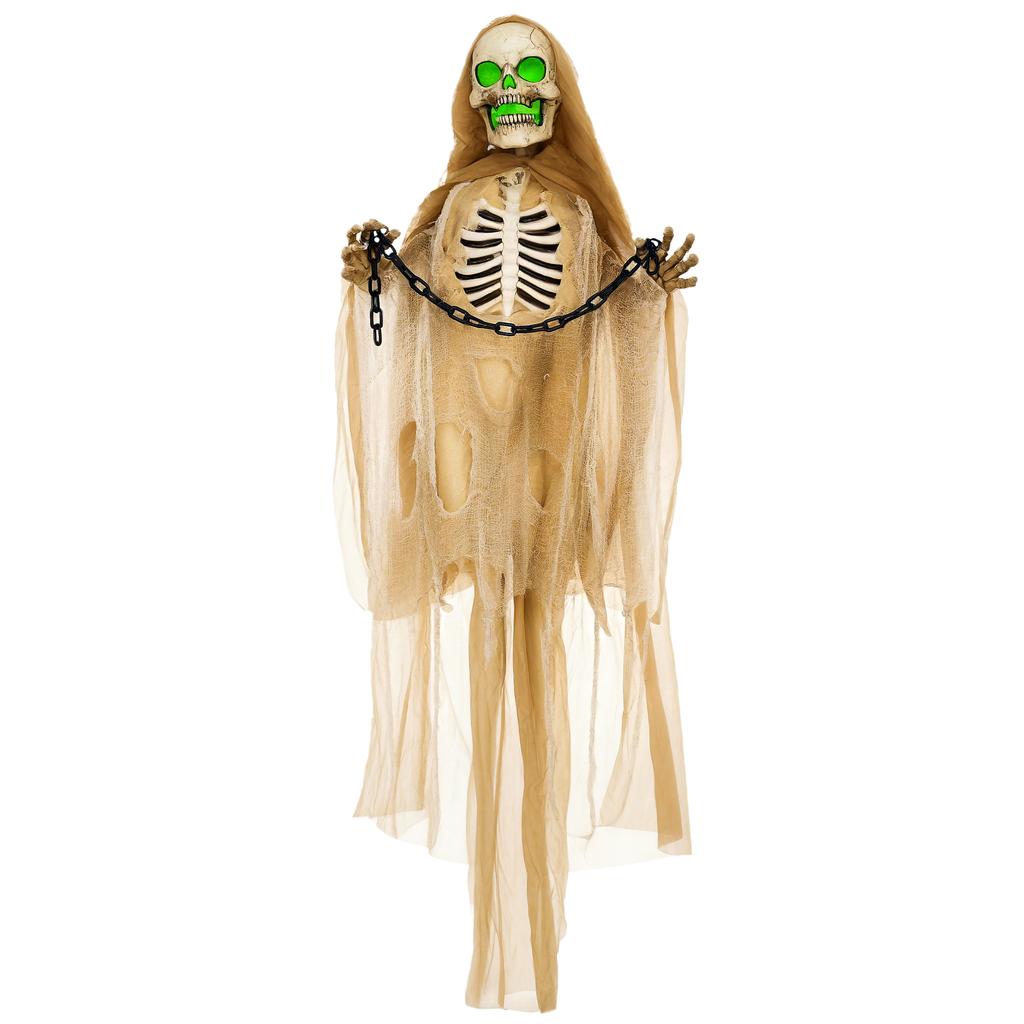 6' Hanging Skeleton Ghost Halloween Animatronic, with Glowing Eyes and Chest
