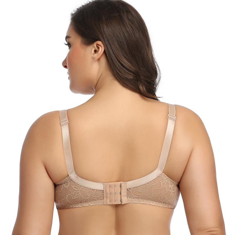 Women Full Cup Plus Size Bra Sexy Bow 3 Hooks Bras Breathable and Comfortable Lace with Wire Brassiere D E Cup