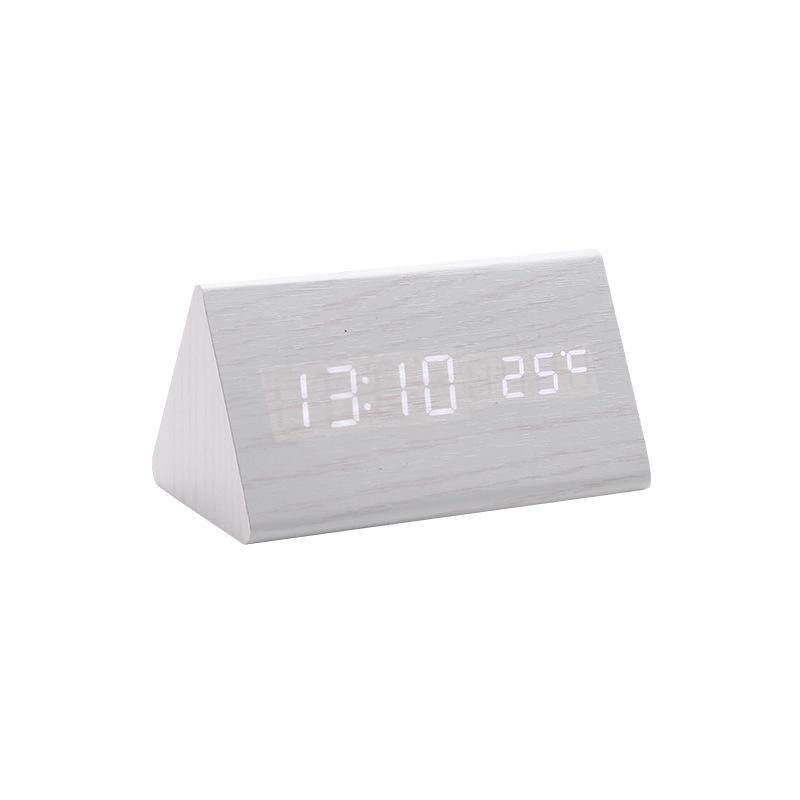 Wooden Clock Thermometer Electronic Clock Creative Wooden Student Alarm Clock Triangle Digital Clock