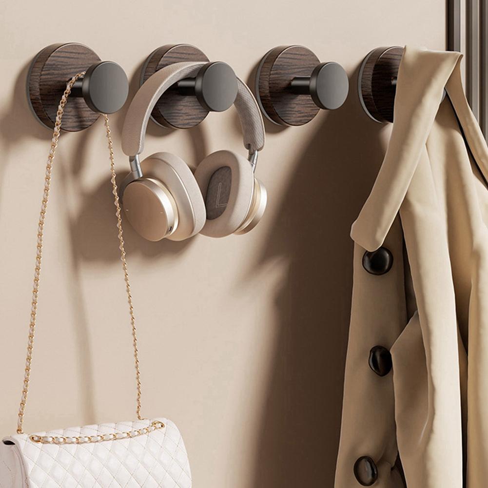 2pcs Suction Cup Hook Home Kitchen Rotating Wall Mounted Storage Rack No Punching Walnut Wood Grain Knob Storage Bracket
