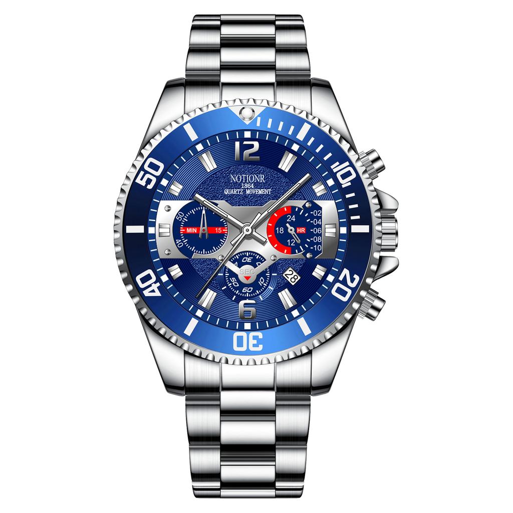 Stainless Steel Watch Men's Quartz Watch Green Water Ghost Watch Men's Calendar Watch Men's Steel Strap Watch Student Watch