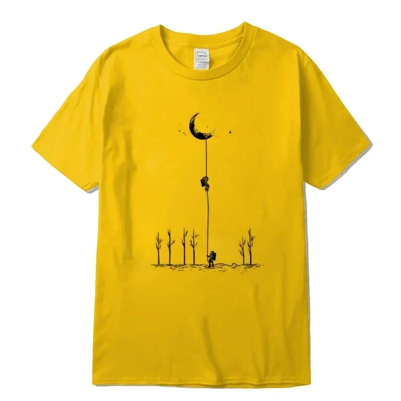 Мужская футболка высшего качества, 100% хлопок, крутая, забавная, с принтом астронавта, повседневная, свободная, мужская футболка с круглым вырезом, мужские футболки