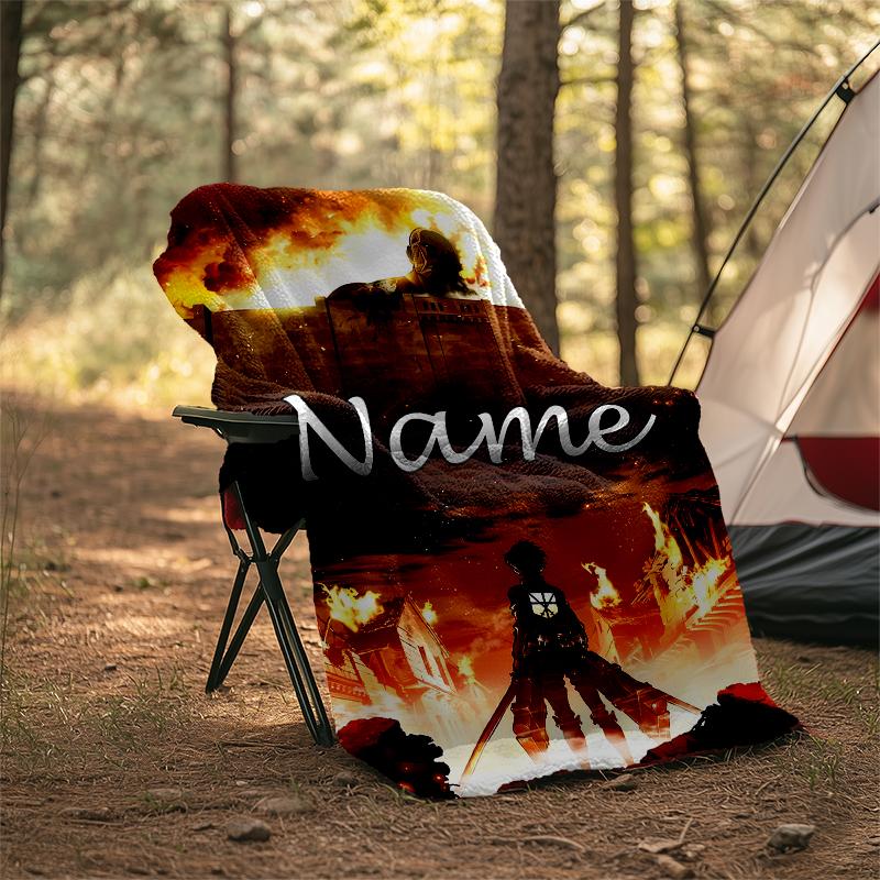 Personalized Custom Name Blanket - Attack on Titan Print Design,Blanket for Sofa,Bed,Travel,Camping - Soft and Warm, Great Gift