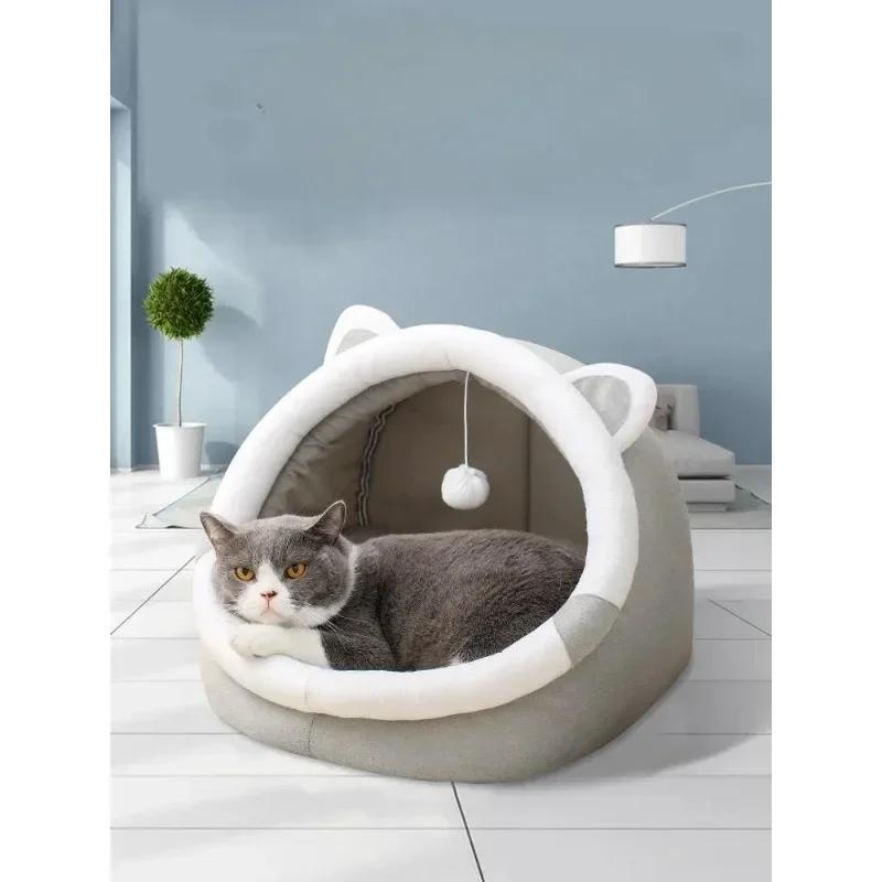 Зимняя теплая сетка Red Cat Supplies Гнездо для кошек Круглое полузакрытое кошачье гнездо Гнездо для собак Съемное и моющееся кошачье гнездо
