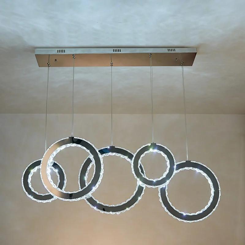 Люстры светодиодные подвесные светильники для столовой современные роскошные кристаллы подвесной светильник круглая сталь светодиодная подвесная люстра освещение лампа