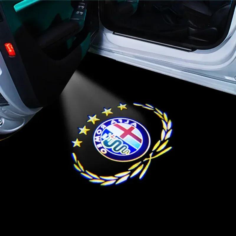 3D 2Pcs For Alfa Romeo 159 Giulia Giulietta Mito Stelvio Brera Spider LED Car Door Logo Lights Projector Laser Ghost Shadow Lamp zl6