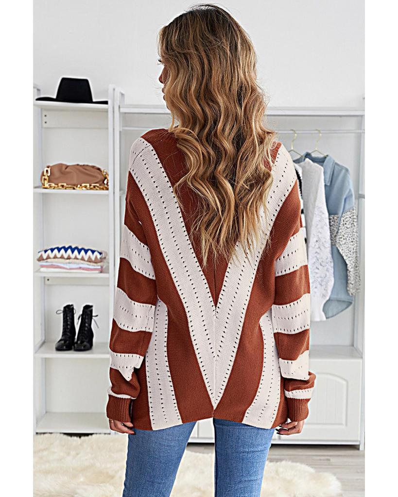 Azura Exchange Вязаный свитер с V-образным вырезом и цветными блоками