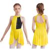 Girls Lyrical Dress Shiny Rhinestone Decor Sleeveless Irregular Hem Dance Leotard Dress Kids Dancewear