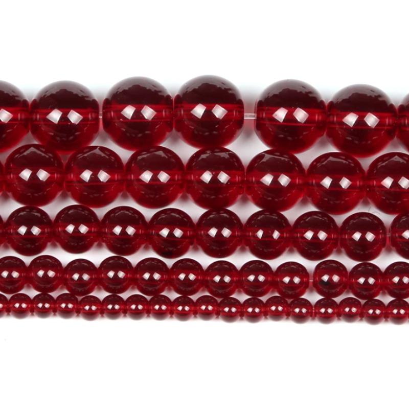 Мода Натуральный Камень Гранат Красное Стекло Очарование Свободные Бусины DIY Круглые Бусины Ювелирные Аксессуары