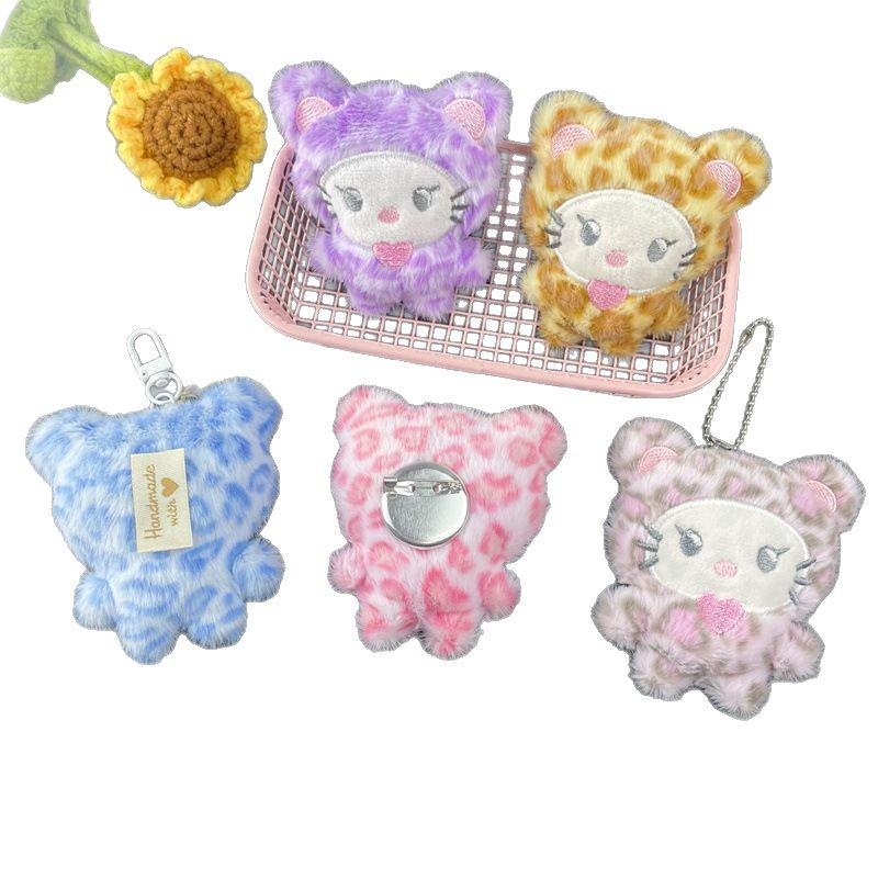 Leopard Print Plush Kitten Squeaky Charm Brooch DIY Clothing Accessory