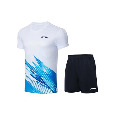 Футболка Li Ning Badminton Series Quick-Dry Cool с коротким рукавом и V-образным вырезом, прямые шорты со средней посадкой, баскетбольный комплект, спортивная одежда унисекс, белый цвет AATT021-4