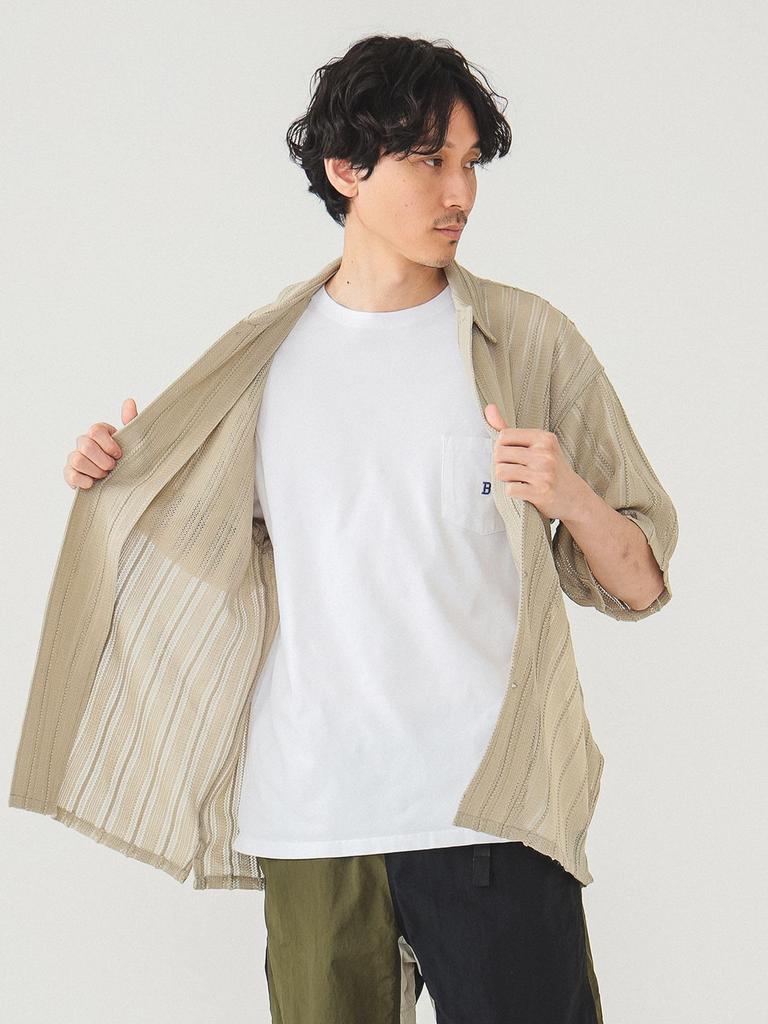 Мужская сетчатая рубашка Beams с открытым воротником, размер ПЕСОЧНЫЙ, размер L, 11011512147