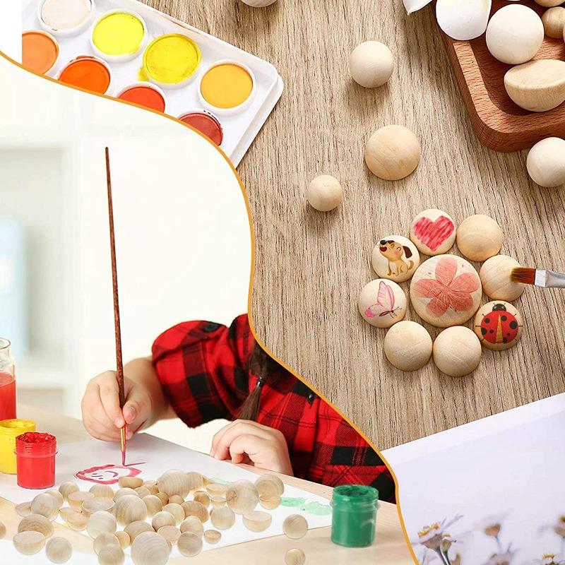 Diameter 12-25MM Half Wooden Beads Unfinished Natural Half Round Wood Balls Beads for DIY Paint Woodworking Christmas Decor