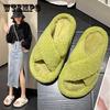 Crossed Thick Soled Wool Slippers New Autumn And Winter Fashionable Cute Non Slip Lamb Wool Slippers Women