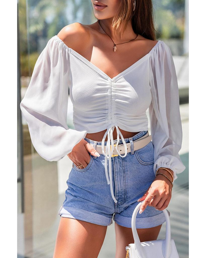 Azura Exchange Sheer Puff Sleeve Crop Top