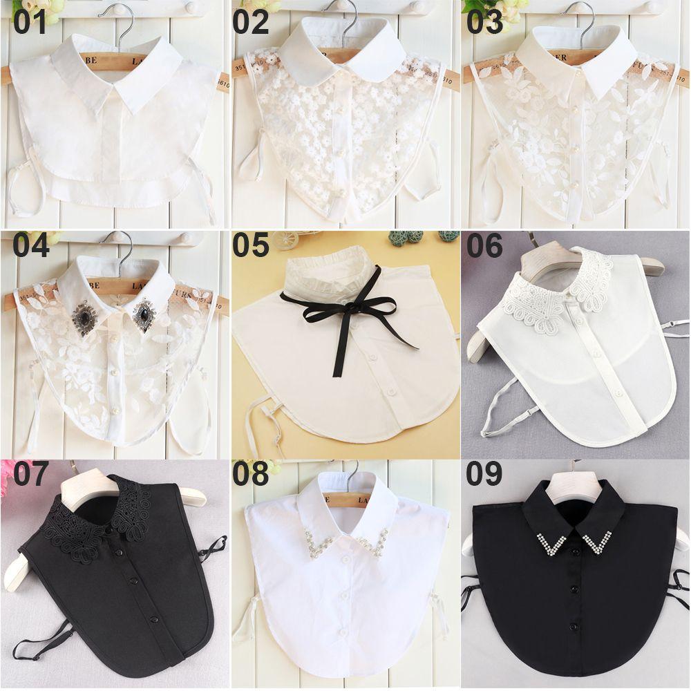Women Vintage Detachable Solid Shirt False Collar Clothes Accessories Hollow Lace Fake Collar
