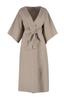 Women's Fashion New Kimono&Kaftan Green Belted Maxi Woven Linen Look KimonoKaftan