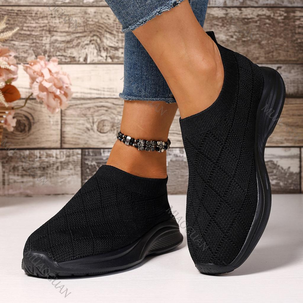 Мода Новые Весенне-Летние Женские Вулканизированные Туфли Сетчатые Дышащие Мягкая Подошва Большой Размер Слипоны Кроссовки Повседневные Однотонные Плетеные Спортивные Теннисные