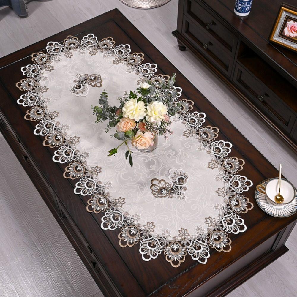 Цветочная вышивка овальная кружевная скатерть винтажная европейская обеденная скатерть чайный столик крышка дома