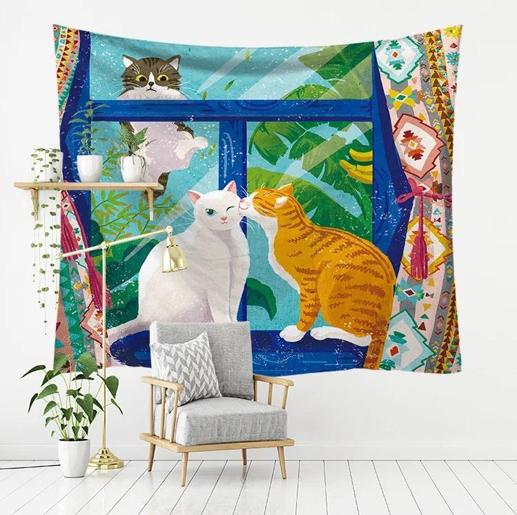 Милый креативный фон с изображением животных, гобелен для спальни, гостиной, украшение стены дома, гобелен