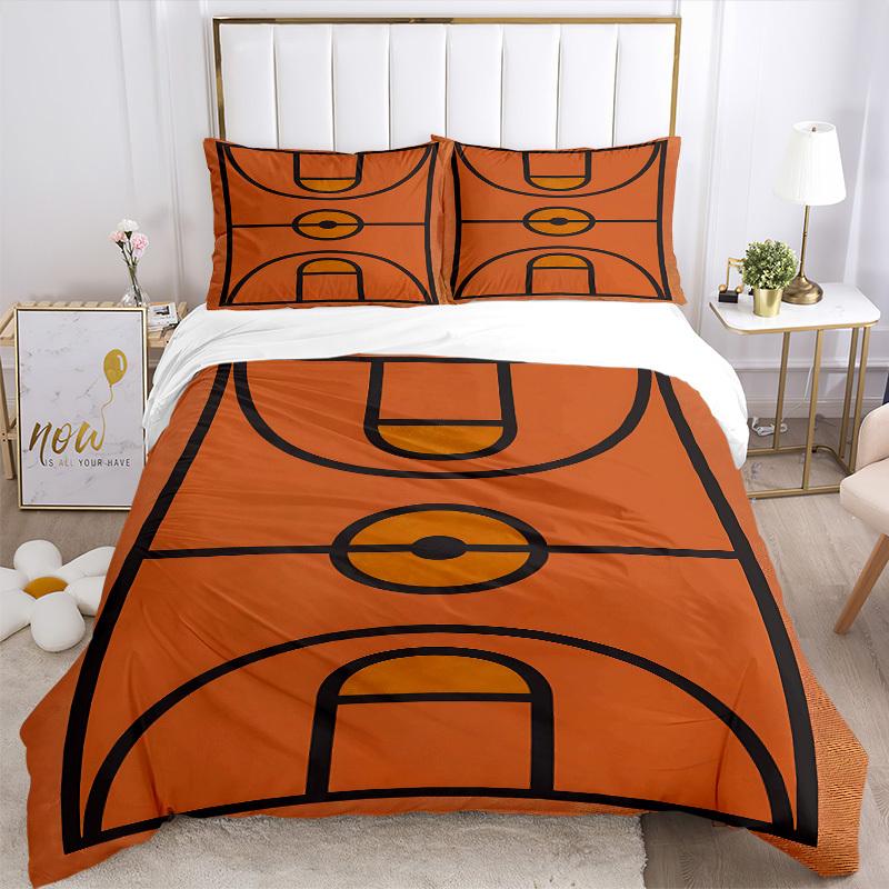 3pcs Basketball Court Bedding Set, Includes Without Pillow Inserts, Soft Comfortable Bedding Set,All-Season Use a0924051