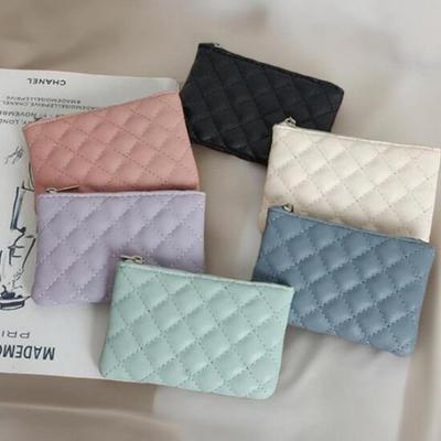 New Arrivals Open Run Women Pastel Tone Quilted Design Mini Card Coin Wallet