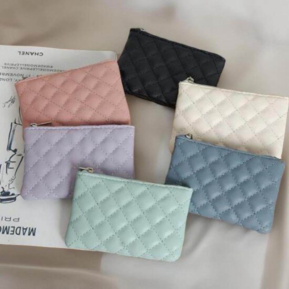 New Arrivals Open Run Women Pastel Tone Quilted Design Mini Card Coin Wallet