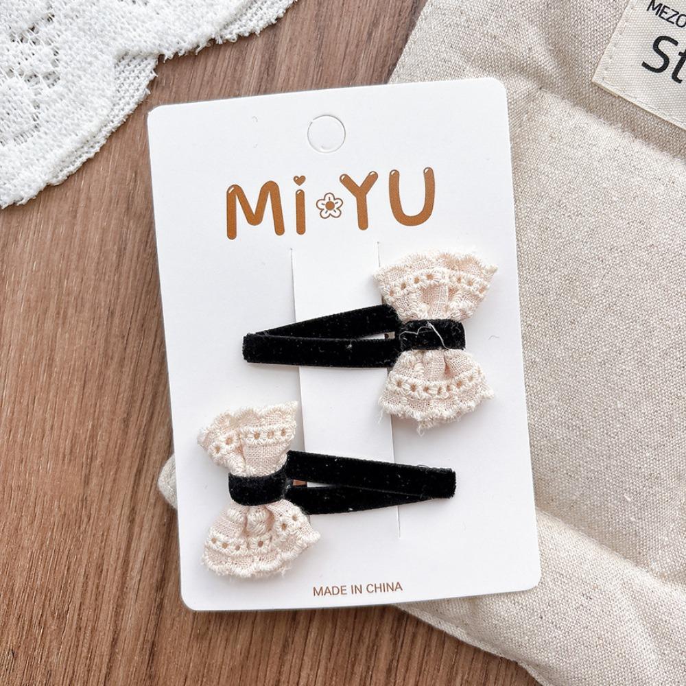 2Pcs/lot Lace Bow Hairpins Dot Pattern Bangs Clips Sweet Princess Headdress Girls