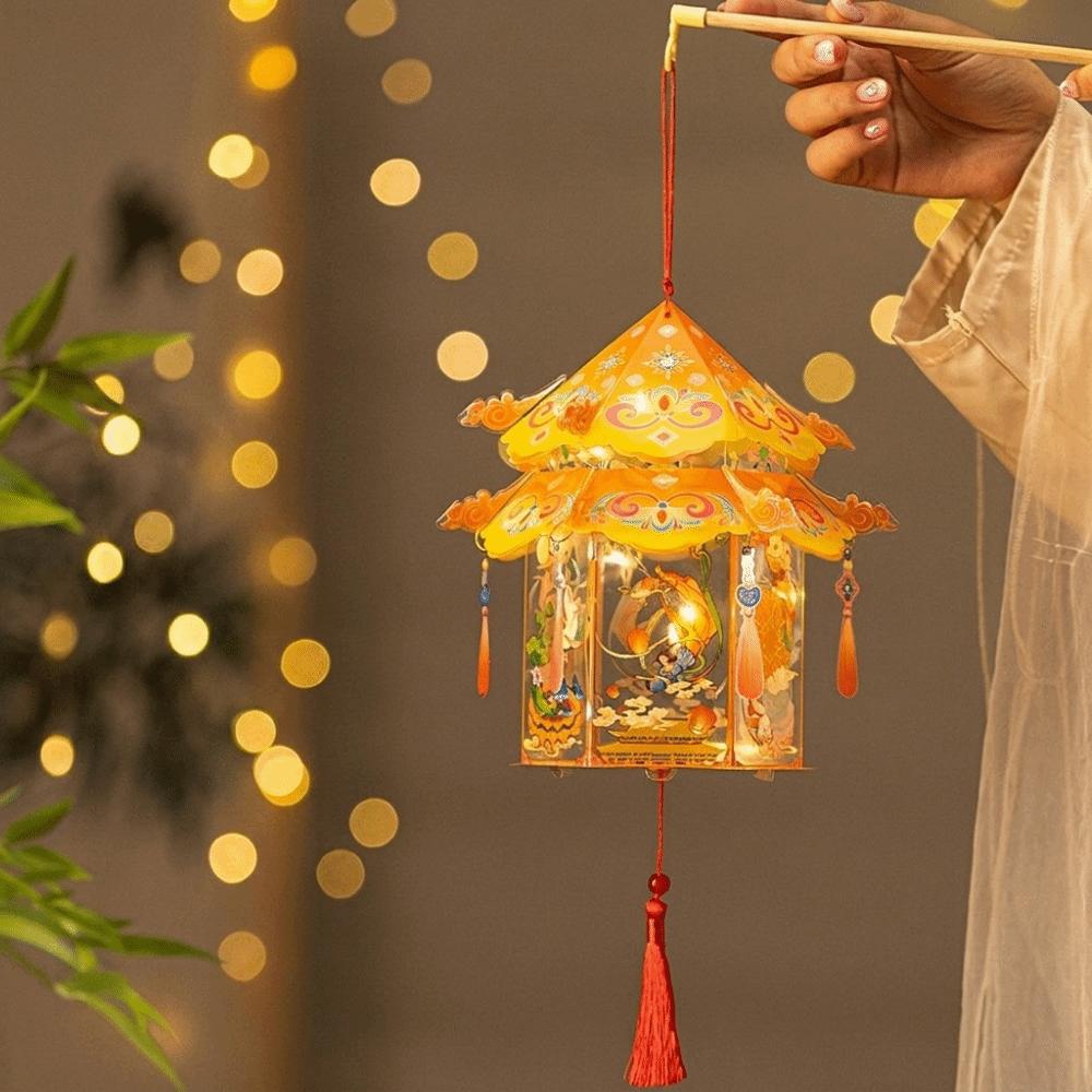 PVC Mid-Autumn Festival Lantern Portable Removable Handheld Lantern Button Battery Operated Lightweight Hanging LED Lantern