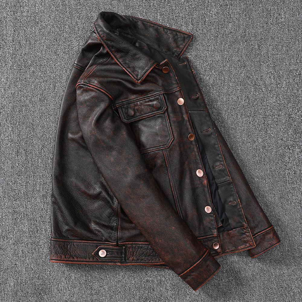 Новая винтажная коричневая рабочая одежда, стильная ковбойская куртка из натуральной кожи, пальто из натуральной воловьей кожи, мужская одежда в старом стиле, каменная мельница