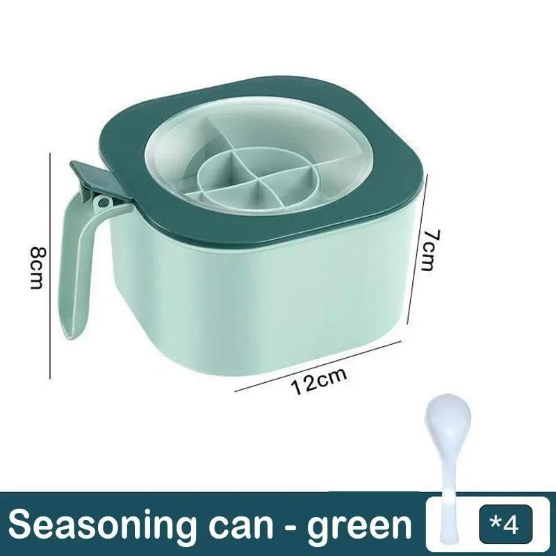 4 In 1 Seasoning Box with Spoon Spice Jar Multi Compartment Salt Pepper Spice Jars Pots Kitchen Accessories Condiment Container