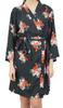 Women's Floral Printed Georgette Bridesmaid Robe Black Coverup Wrap-10