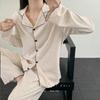 33 Contrasting Color Threaded Loungewear Women's Suit Autumn and Winter New Elastic Breathable Pajamas Two-piece Set Lapel Fungus Edge