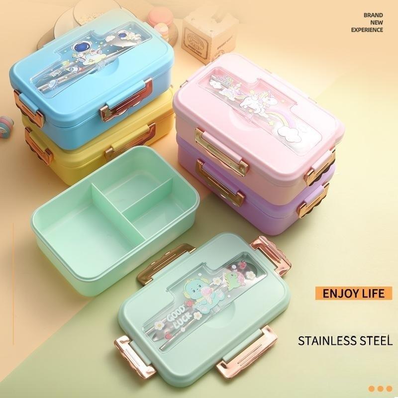 Ланч-бокс Bento для детей, девочек, мультфильмов, студентов, Kawaii, милый динозавр, с подогревом, 3 сетки, сэндвич, коробка для закусок, специальная столовая