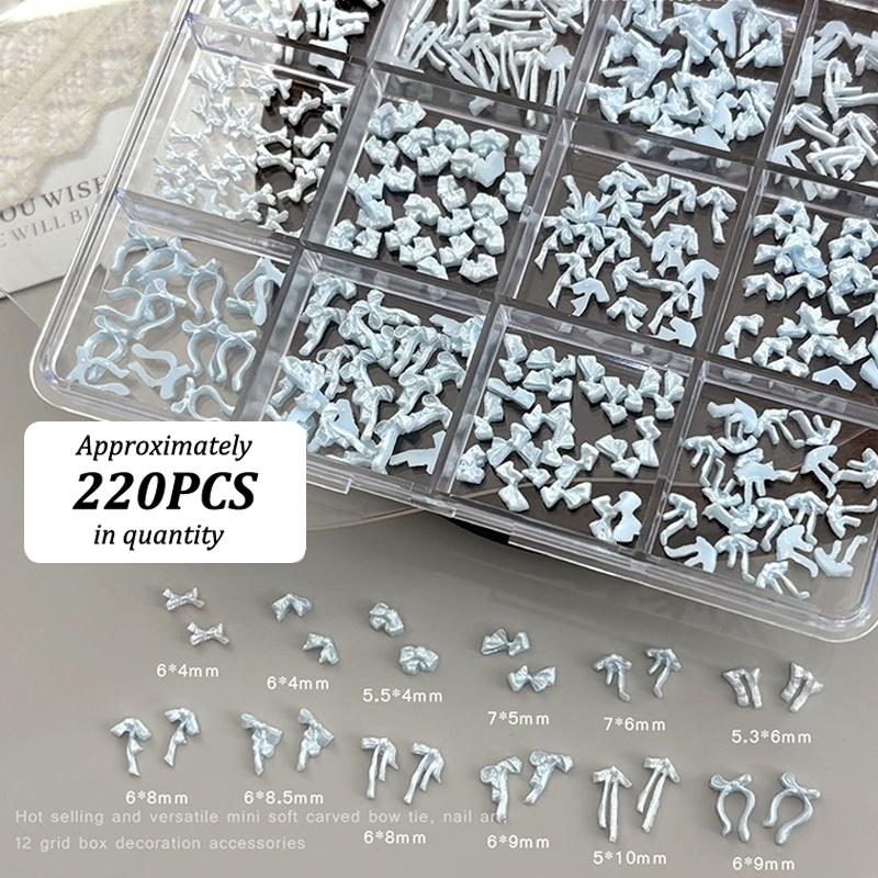 12 Grids Bow Mixed Mini Nail Art Rhinestone Decals Nails Art Design Decoration Charm Accessories