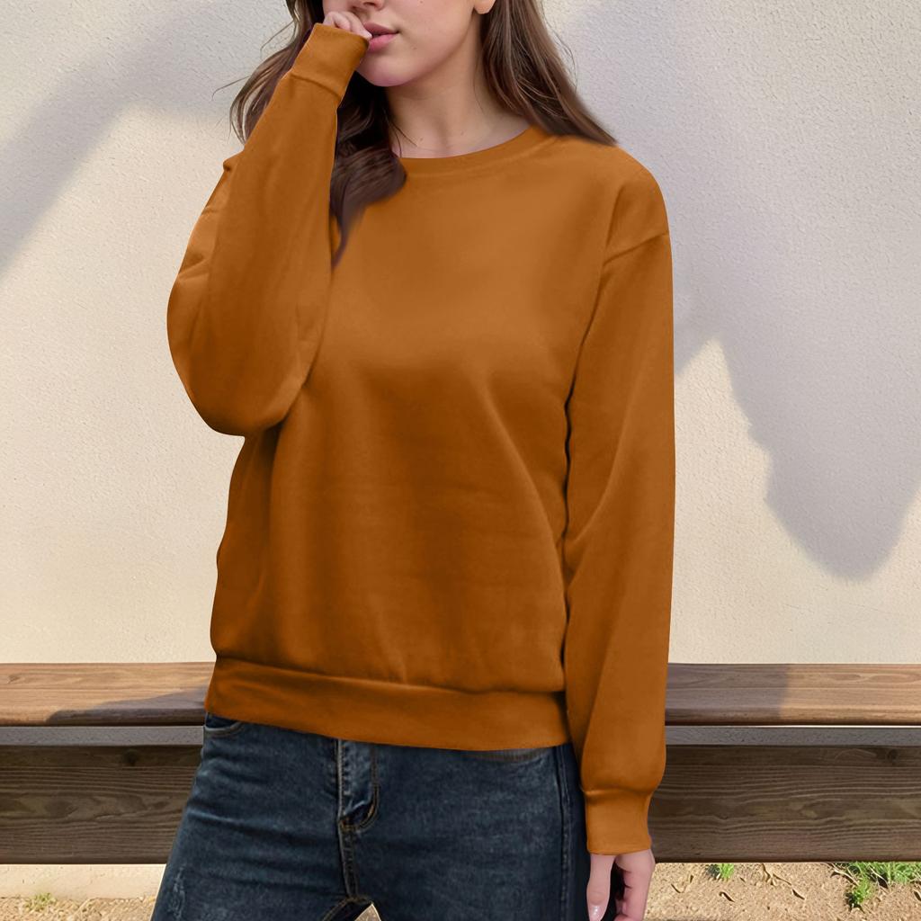Женский повседневный модный топ, однотонный, круглый вырез, длинный рукав, пуловер