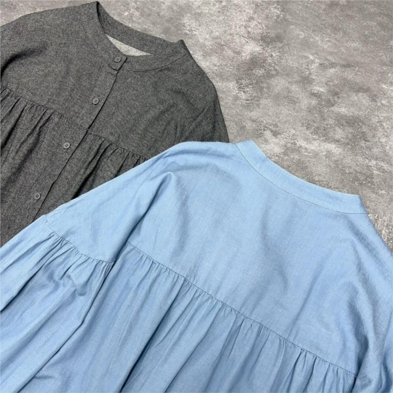 Johnature Японские платья-кардиганы с воротником-стойкой, осенние свободные платья А-силуэта, повседневные, с длинным рукавом, простые женские платья