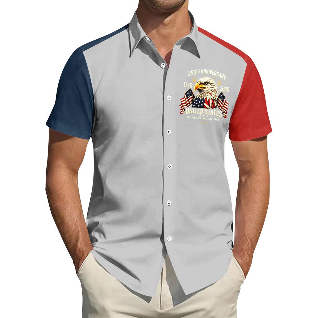 Men's Independence Day Printed Collared Top Men's Casual Sports Short-Sleeve Shirt