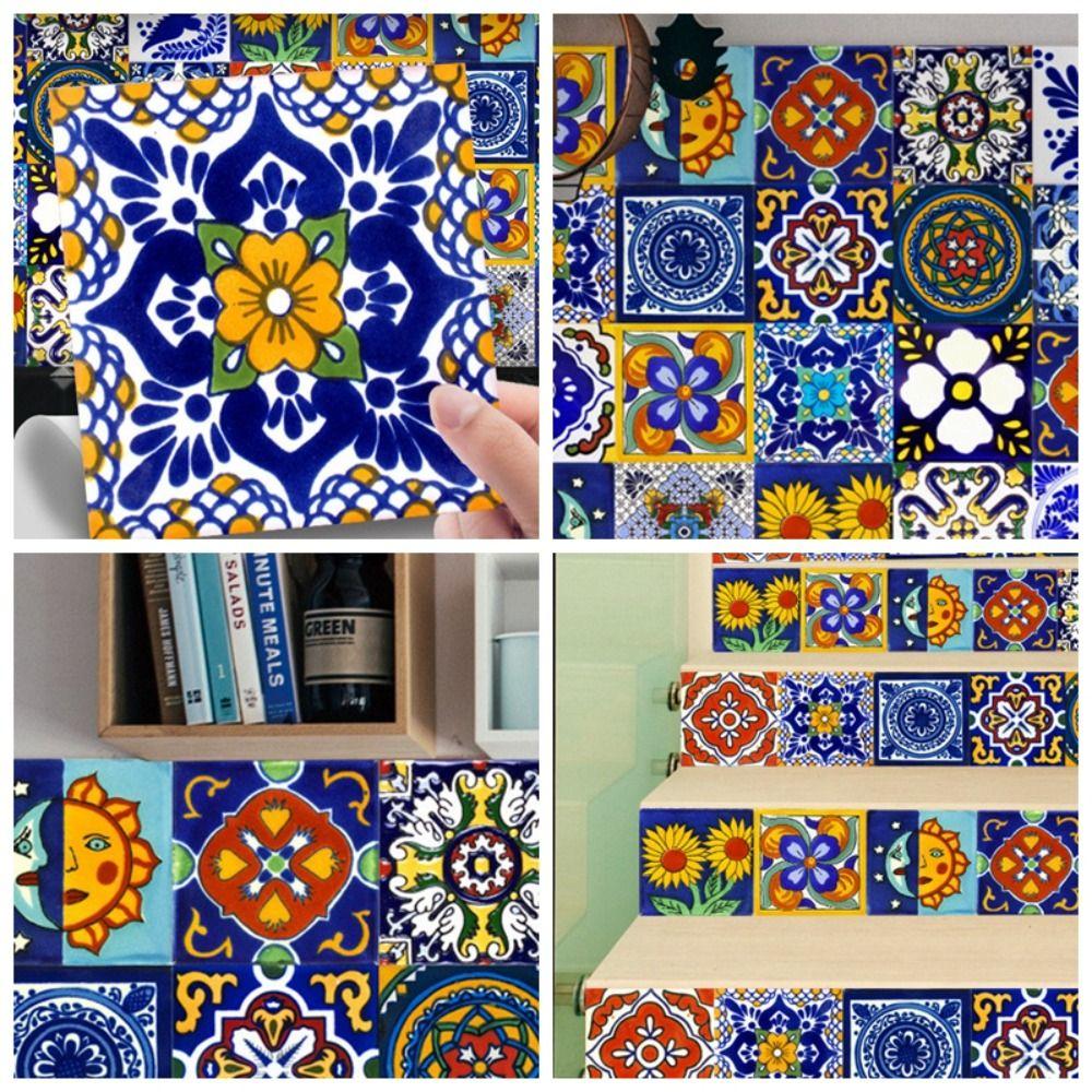 24pcs Self-adhesive Colorful Pattern Wall Decals Hard-wearing Waterproof Sticker  Staircase