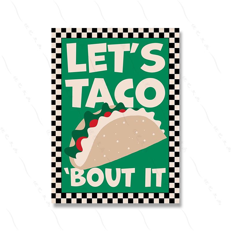 French Food Taco Pizza Martini Cartoon Poster Canvas Painting Vintage Funny Dining Wall Art Pictures Kitchen Bar Home Decor