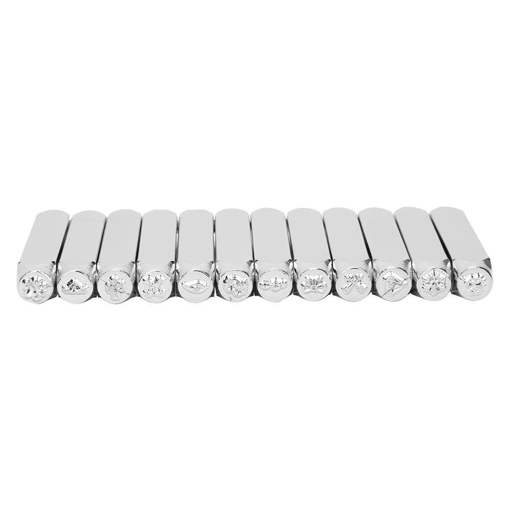 12pcs 6mm 1/4 inch Pattern Stamps Punch Carbon Steel Stamping Tools for Metal Leather Jewelryod