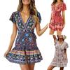 V-neck Sexy Tight-fitting Ruffle Dress Bohemian Style Small Fresh Print Dress