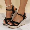 Black Beige Wedge Sandals for Women's  New Platform Fish Mouth Cross Strap Fashion Shoes Female Summer Buckle Strap Sandal
