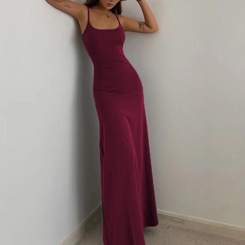 Элегантное облегающее платье, однотонное, сексуальное, длинное, для вечеринки, женское, повседневное, с открытой спиной, платье для женщин, летнее, новое, с высокой талией, без рукавов, А-силуэт 26383