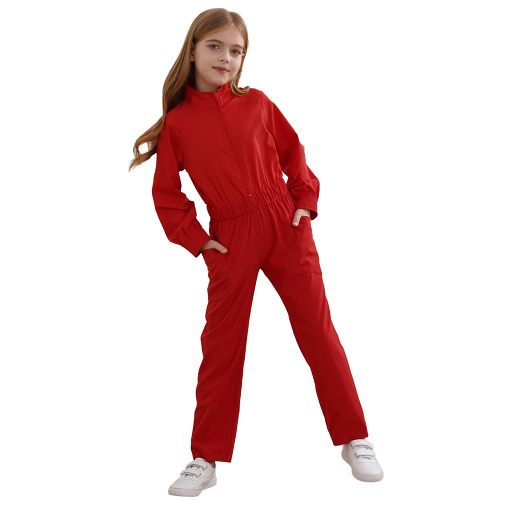 Girls Practical Wear Stand Collar Jumpsuit for Daily Activities