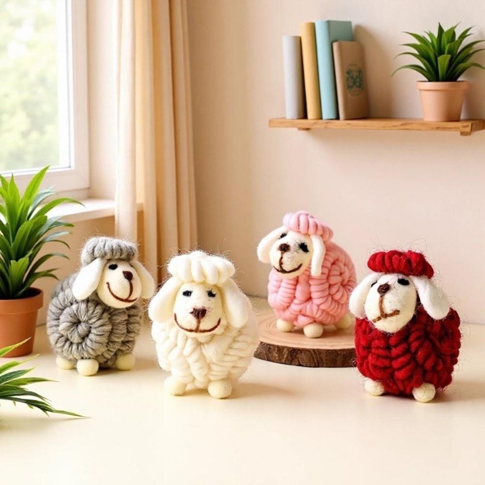 Wool Felt Lamb Ornament Nordic Style Cartoon Sheep Doll Gifts Mini Sheep Statue Desktop Decor