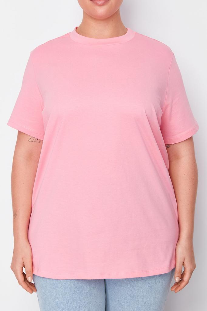 Women's Style Plus Size White Navy Blue Ribbed Collar Boyfriend Knitted T-shirt