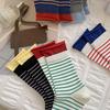 Female Autumn New Style Match Color Double Collar Roll Fringe Boneless In The Tube Stack Socks