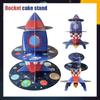 3-Tier Rocket Astronaut Cake Stand Rocket Outer Space Planet Cupcake Holder Kids Boys Favor Universe Birthday Party Supplies