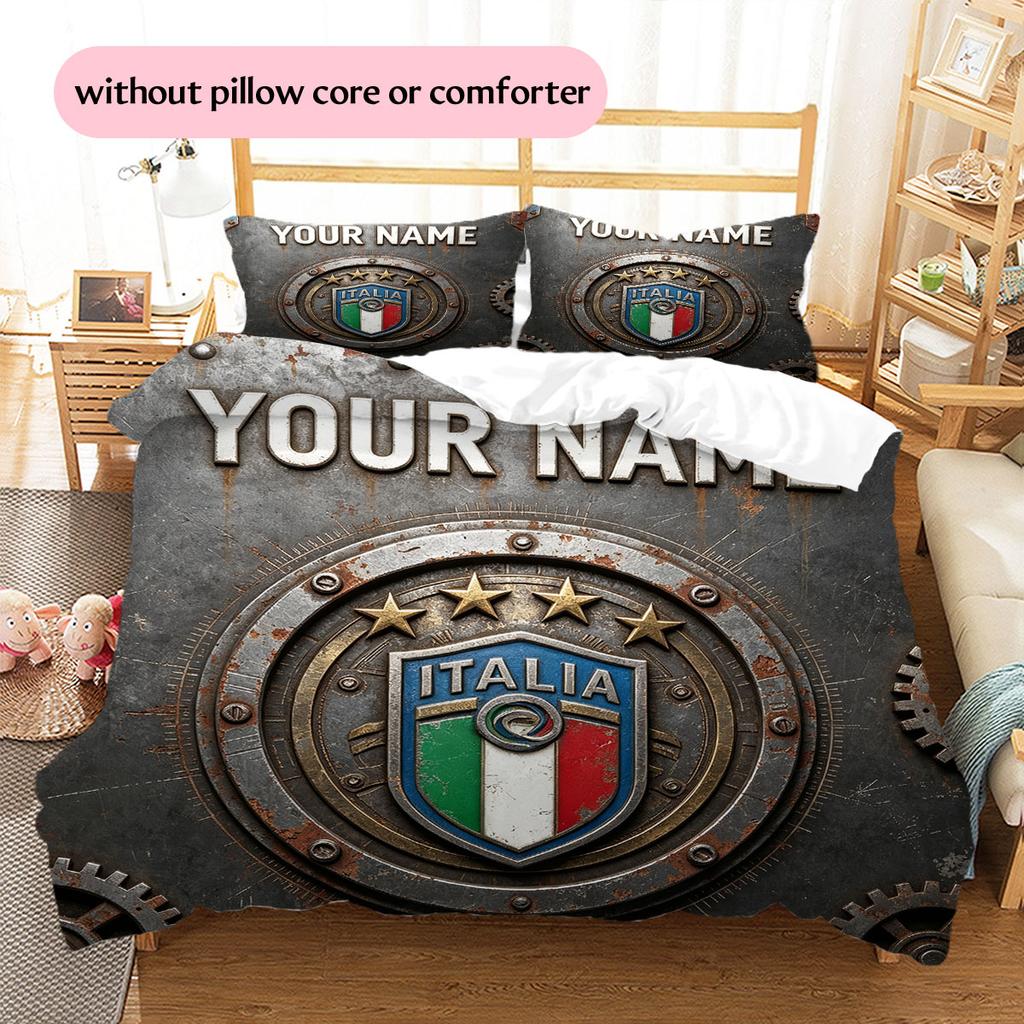 Custom Name,Italy National Football Team Pattern Bedding Home Decoration Birthday Gift ( 1 duvet cover + 2 pillowcase, without core),fan merchandise.